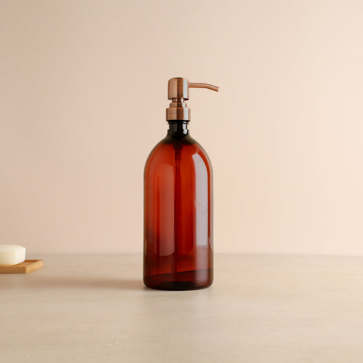 Amber Plastic Dispenser Bottle With Rose Gold Pump - Namie Home