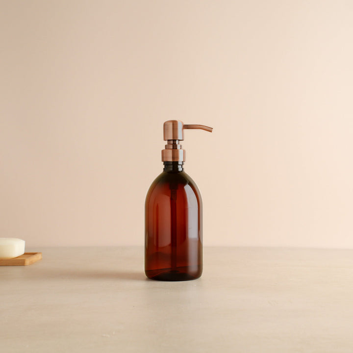 Amber Plastic Dispenser Bottle With Rose Gold Pump - Namie Home