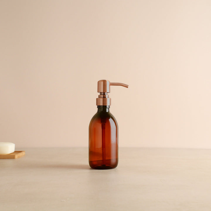 Amber Plastic Dispenser Bottle With Rose Gold Pump - Namie Home