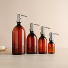 Amber Plastic Dispenser Bottle With Silver Pump - Namie Home