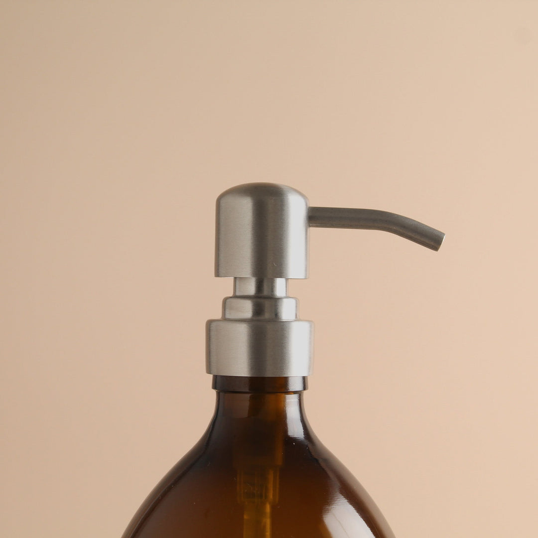 Amber Plastic Dispenser Bottle With Silver Pump - Namie Home