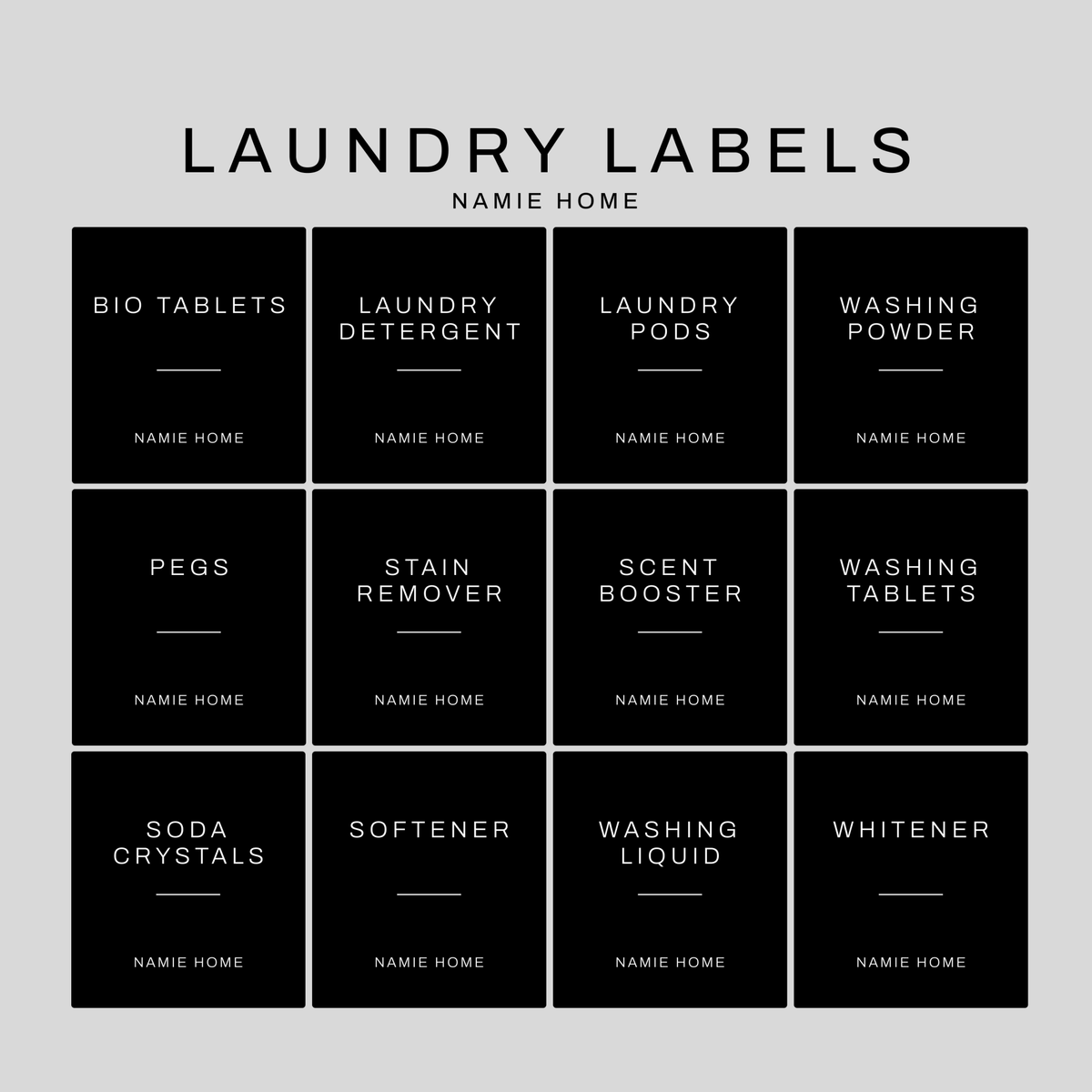 Black Waterproof Storage Jar Laundry Labels Stickers | Organisation
