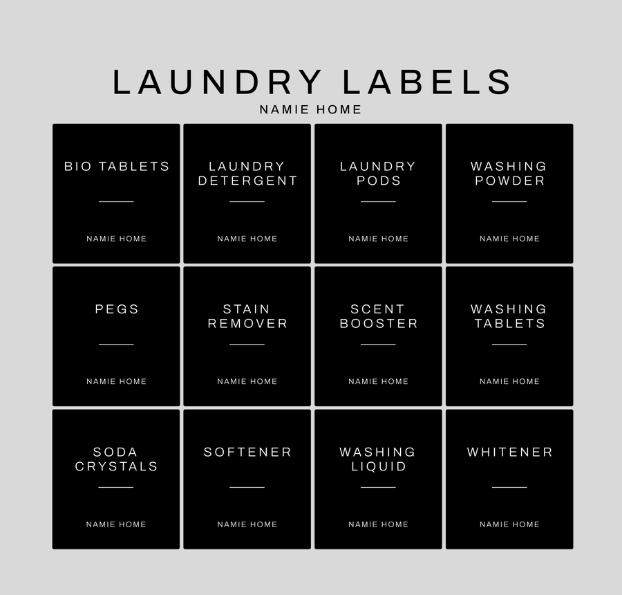 Black Laundry Labels - Namie Home