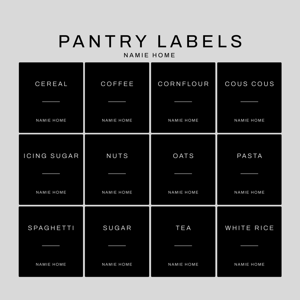 Black Waterproof Storage Jar Pantry Labels Stickers | Organisation