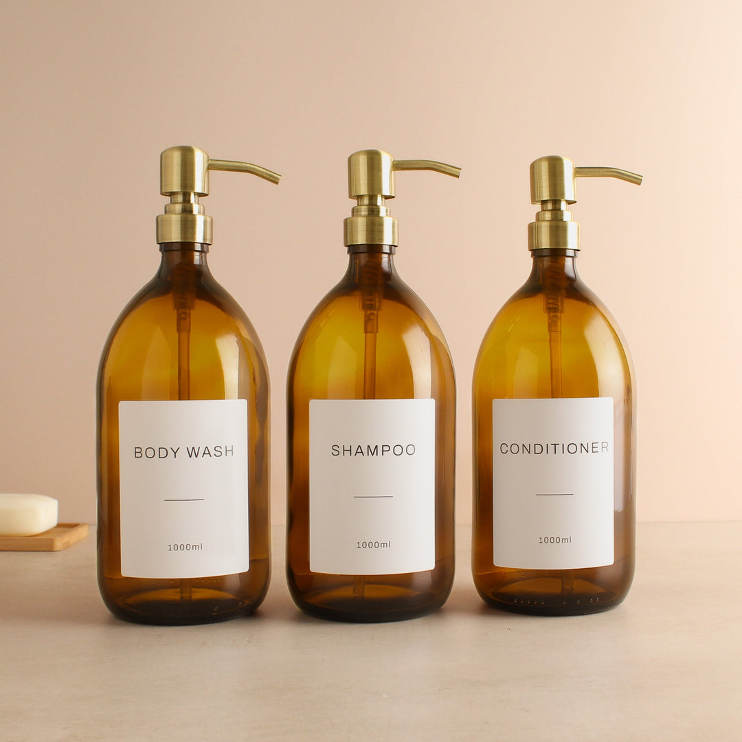 Body Wash, Shampoo & Conditioner Amber Glass Set - Namie Home