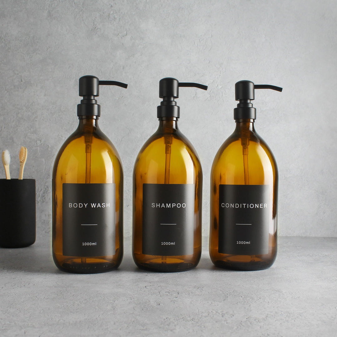 Body Wash, Shampoo & Conditioner Amber Glass Set - Namie Home