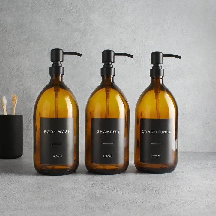 Body Wash, Shampoo & Conditioner Amber Glass Set - Namie Home