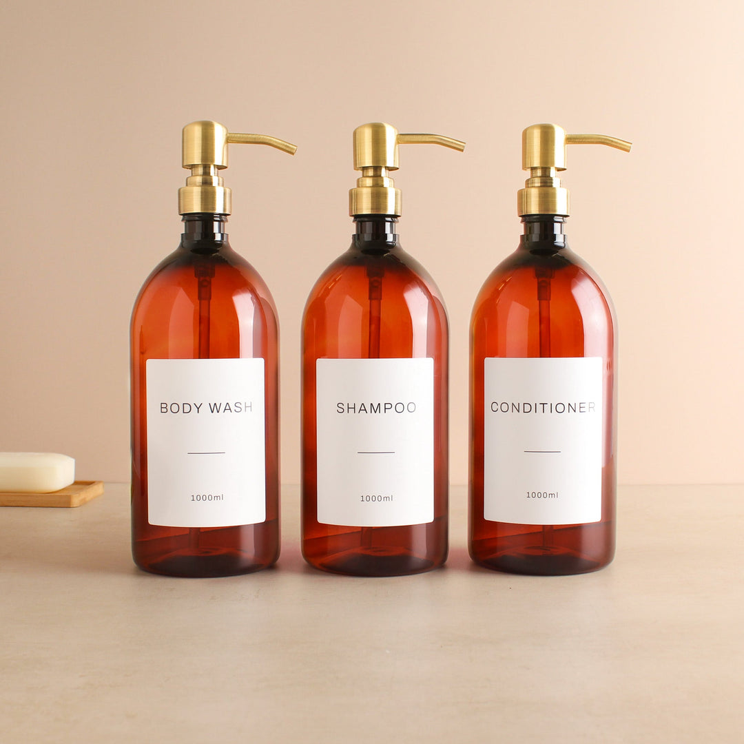 Body Wash, Shampoo & Conditioner Amber Plastic Set - Namie Home