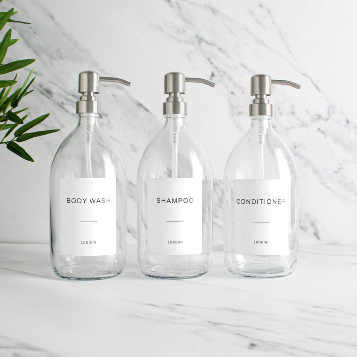 Body Wash, Shampoo & Conditioner Clear Glass Set - Namie Home