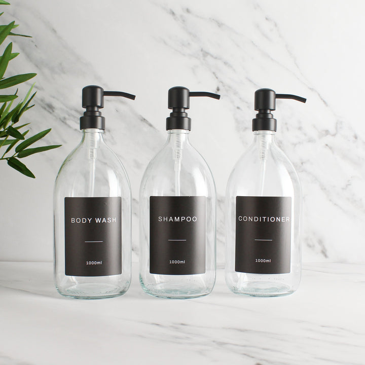 Body Wash, Shampoo & Conditioner Clear Glass Set - Namie Home