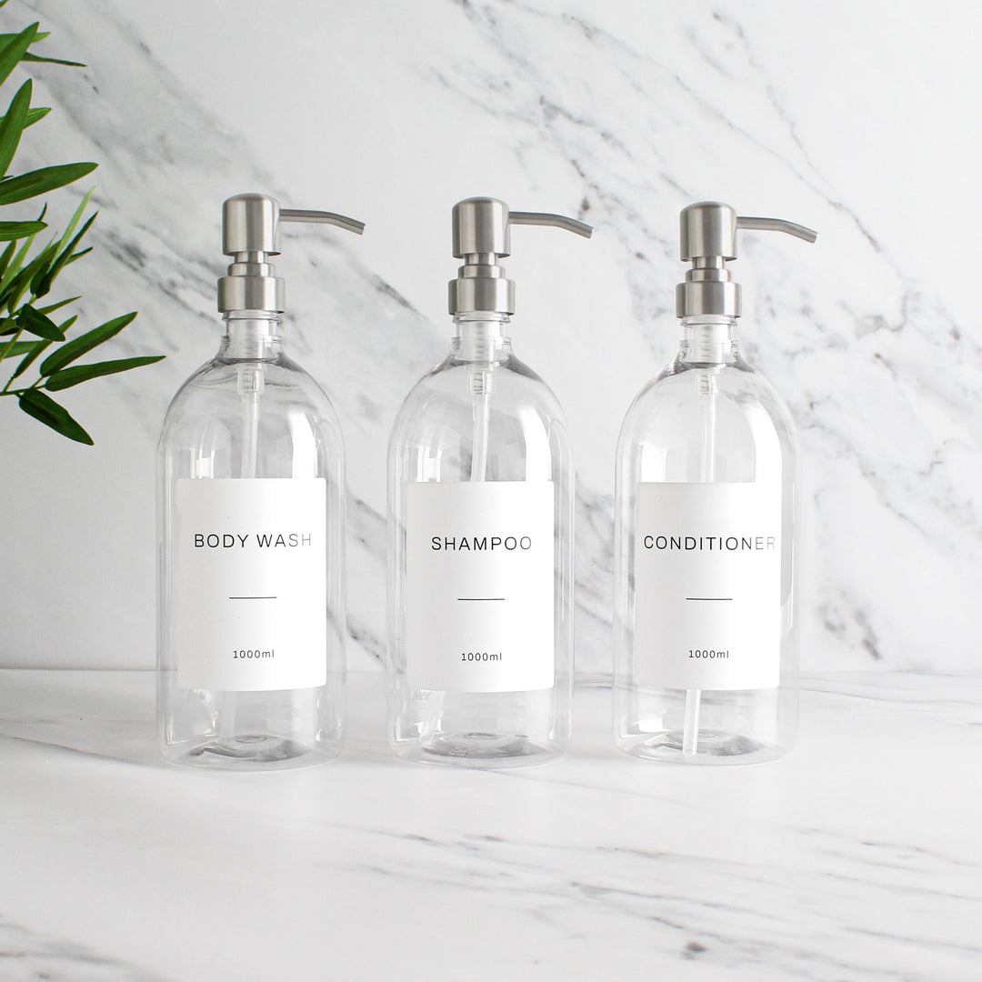 Body Wash, Shampoo & Conditioner Clear Plastic Set - Namie Home