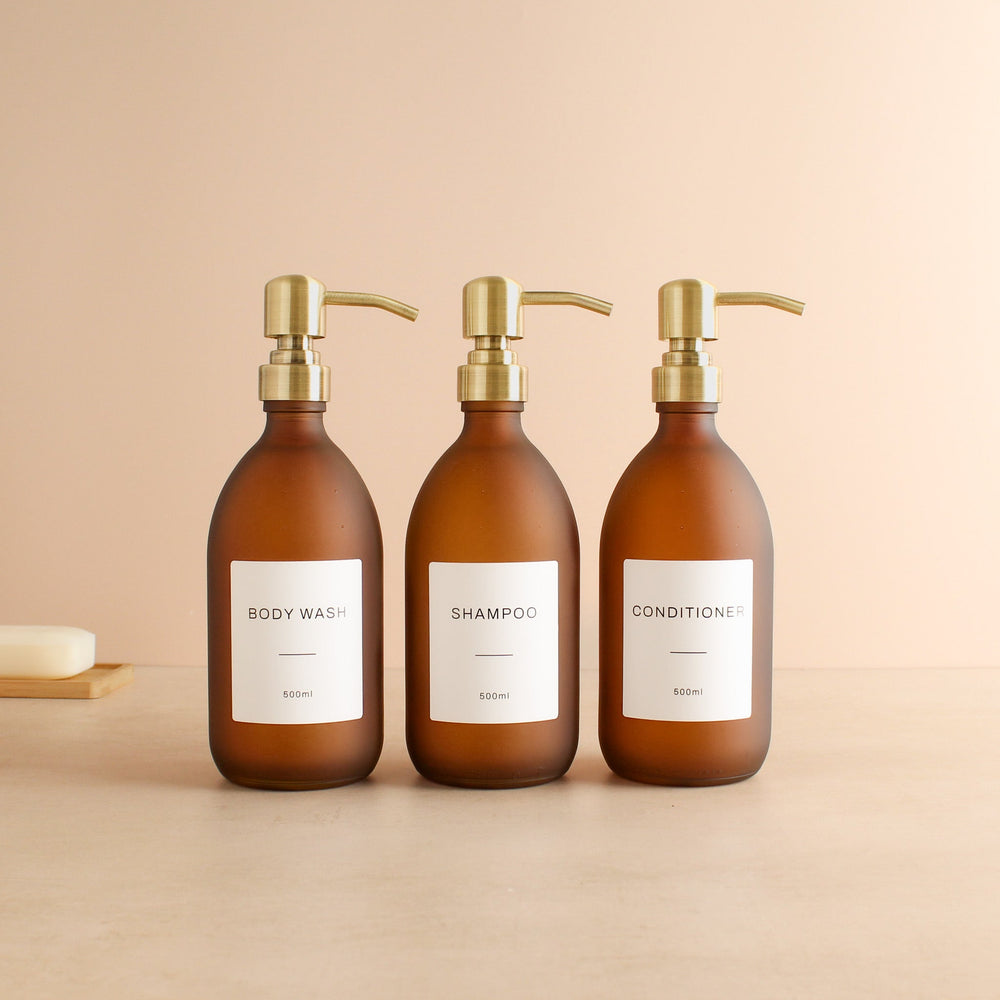 Body Wash, Shampoo & Conditioner Frosted Amber Glass Set - Namie Home