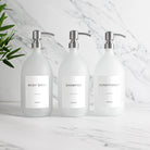 Body Wash, Shampoo & Conditioner Frosted White Glass Set - Namie Home