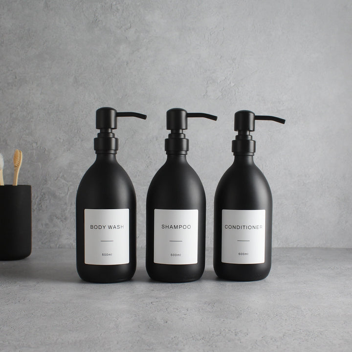 Body Wash, Shampoo & Conditioner Matte Black Glass Set - Namie Home