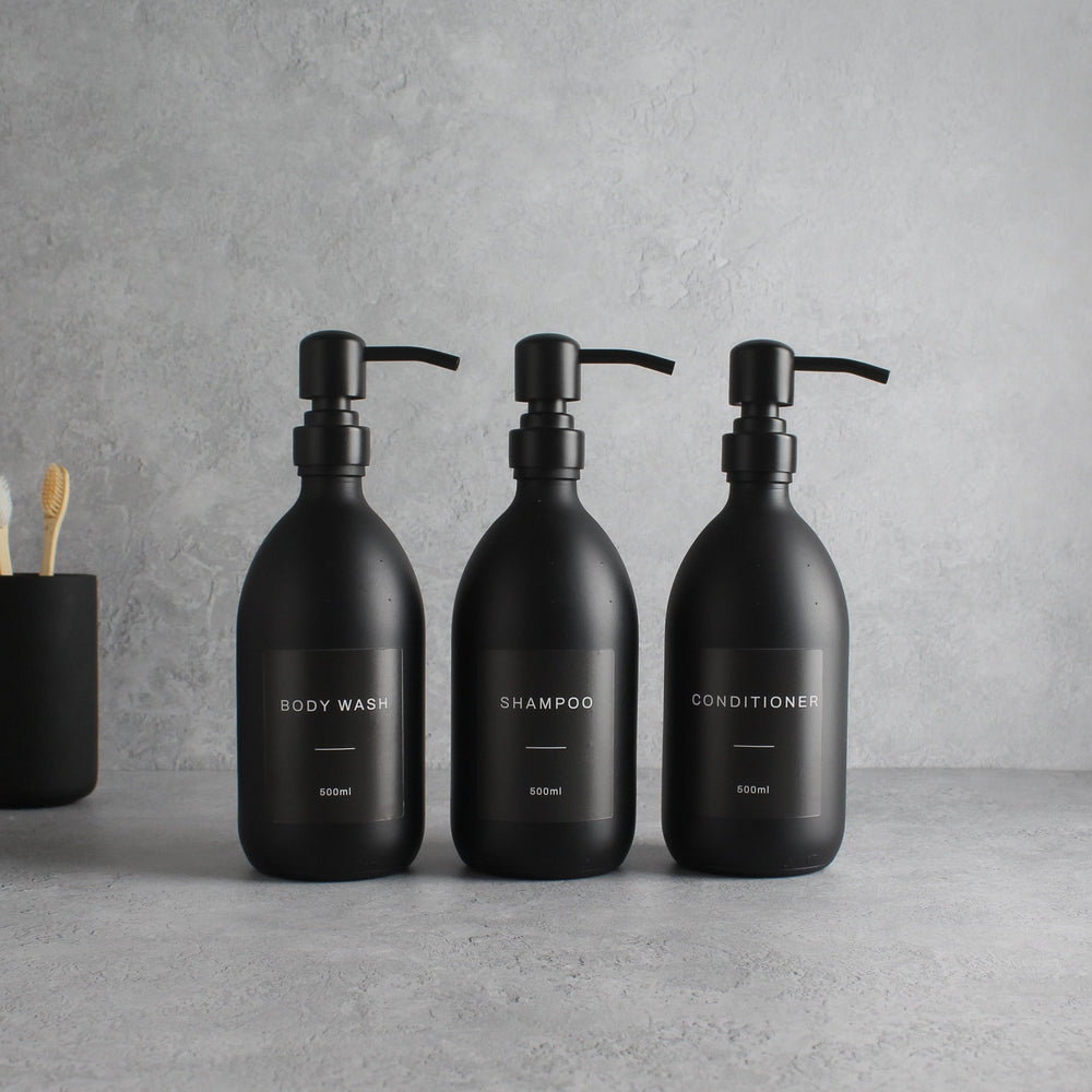 Body Wash, Shampoo & Conditioner Matte Black Glass Set - Namie Home