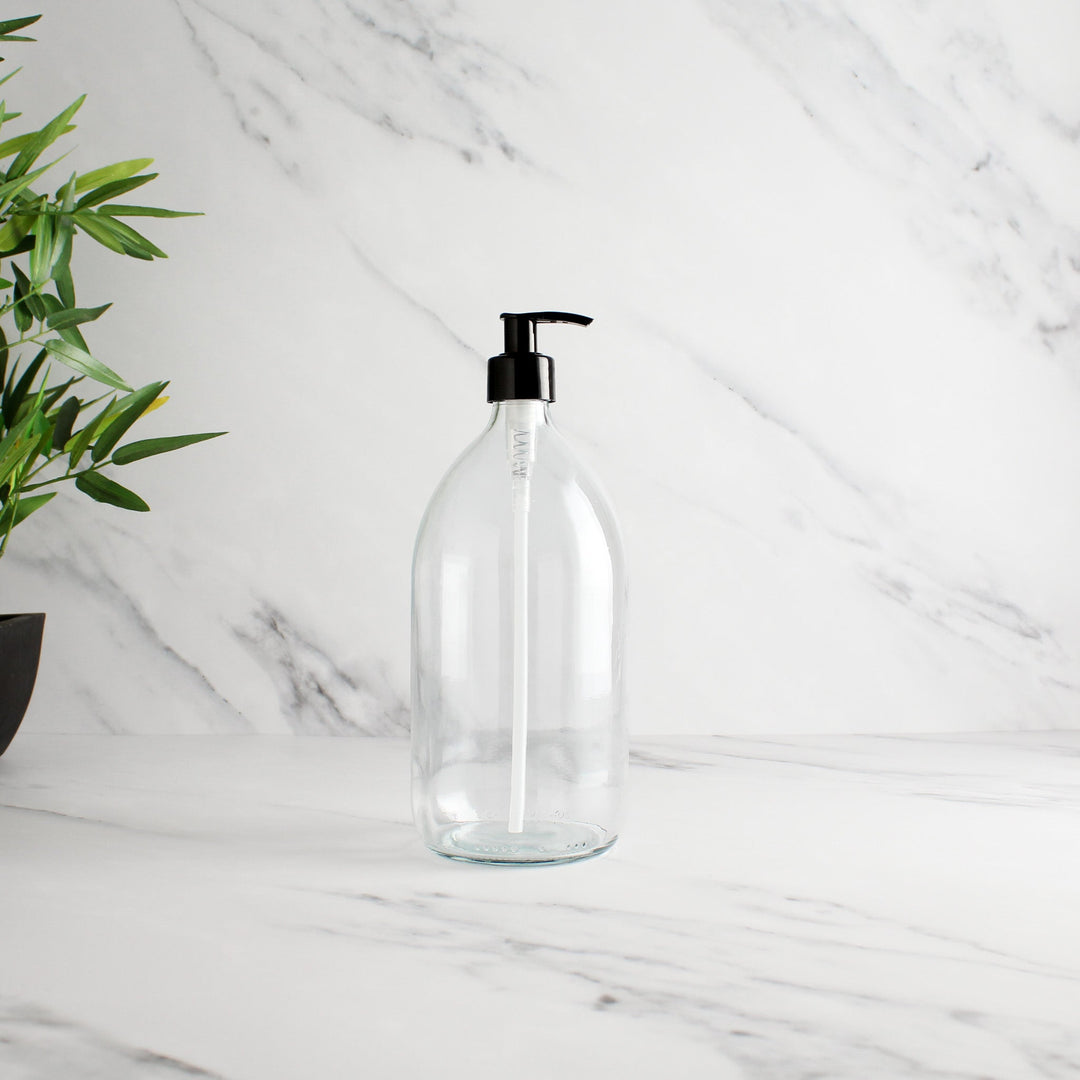 Clear Glass Dispenser Bottle With Black Pump - Namie Home