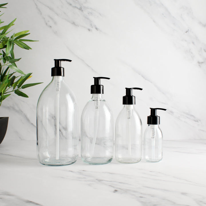 Clear Glass Dispenser Bottle With Black Pump - Namie Home