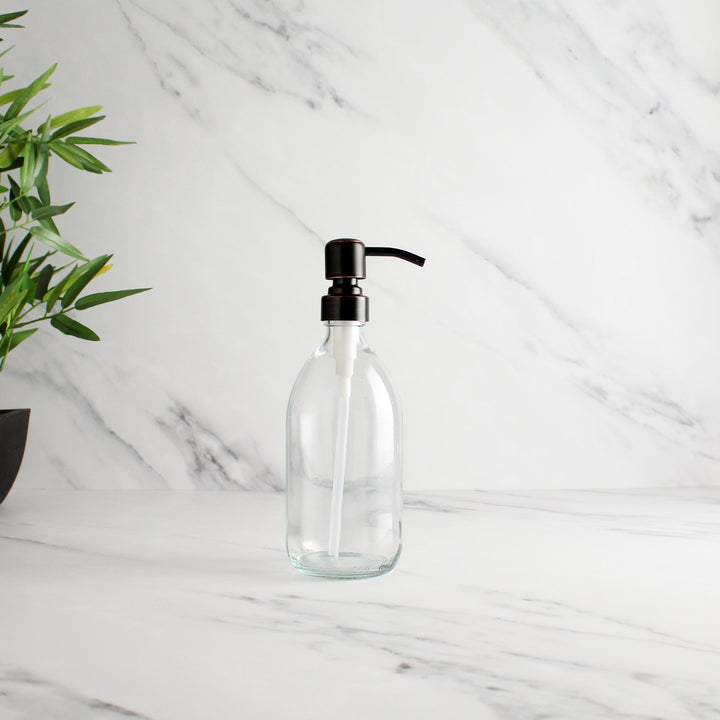 Clear Glass Dispenser Bottle With Black/Copper Pump - Namie Home