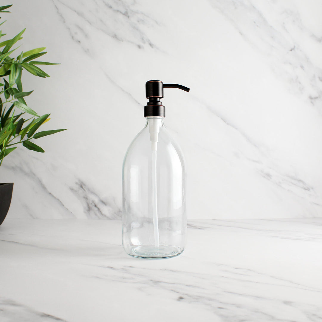 Clear Glass Dispenser Bottle With Black/Copper Pump - Namie Home