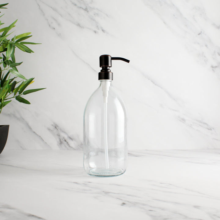 Clear Glass Dispenser Bottle With Black/Copper Pump - Namie Home