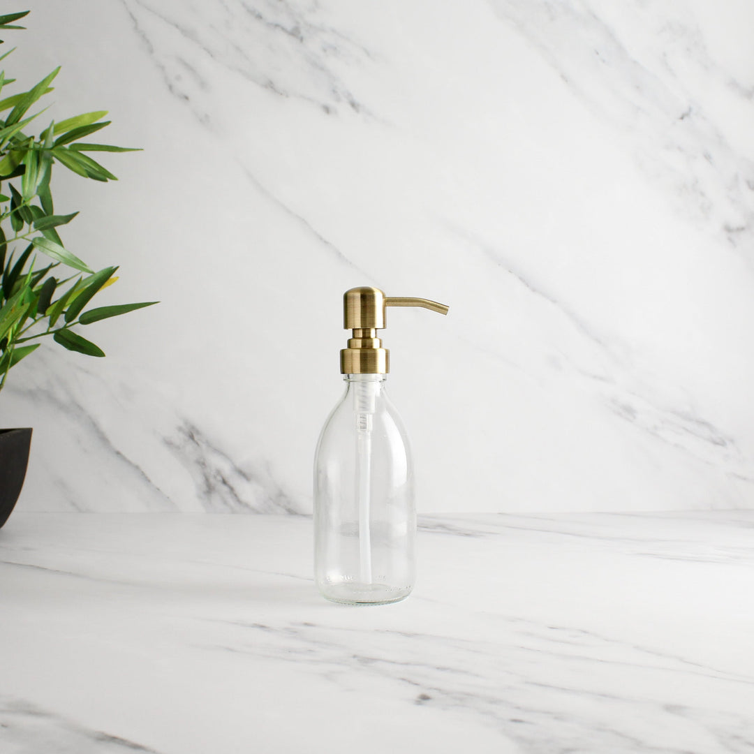 Clear Glass Dispenser Bottle With Gold Pump - Namie Home