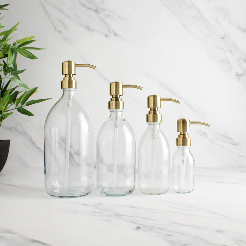 Clear Glass Dispenser Bottle With Gold Pump - Namie Home