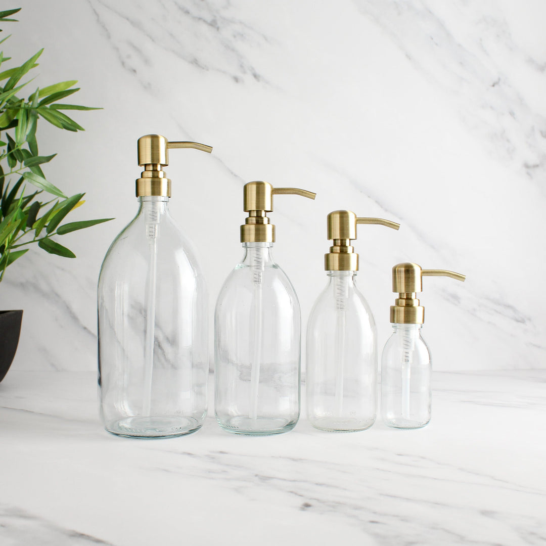 Clear Glass Dispenser Bottle With Gold Pump - Namie Home