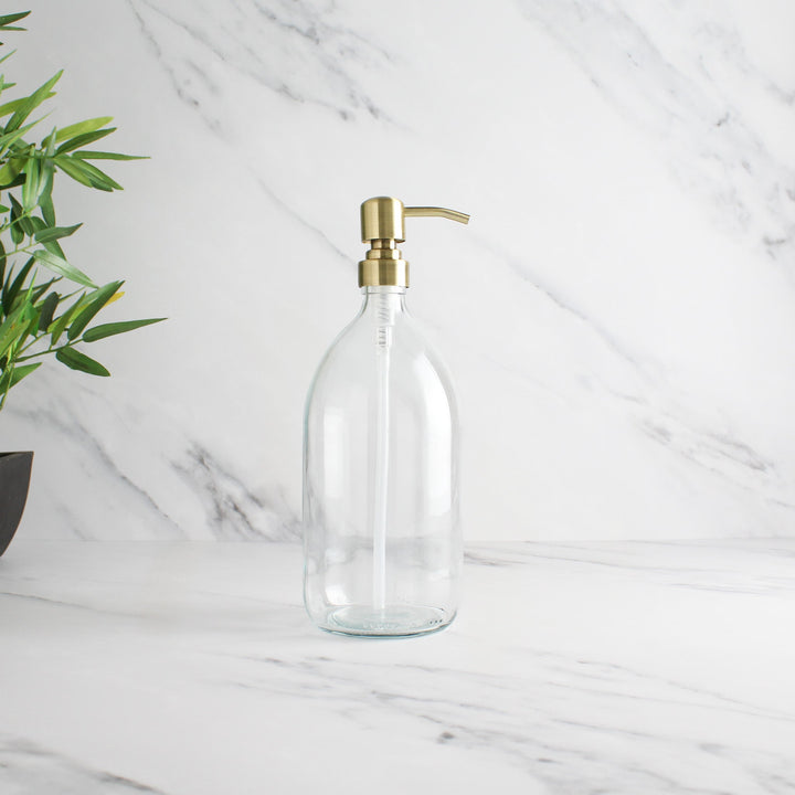 Clear Glass Dispenser Bottle With Gold Pump - Namie Home