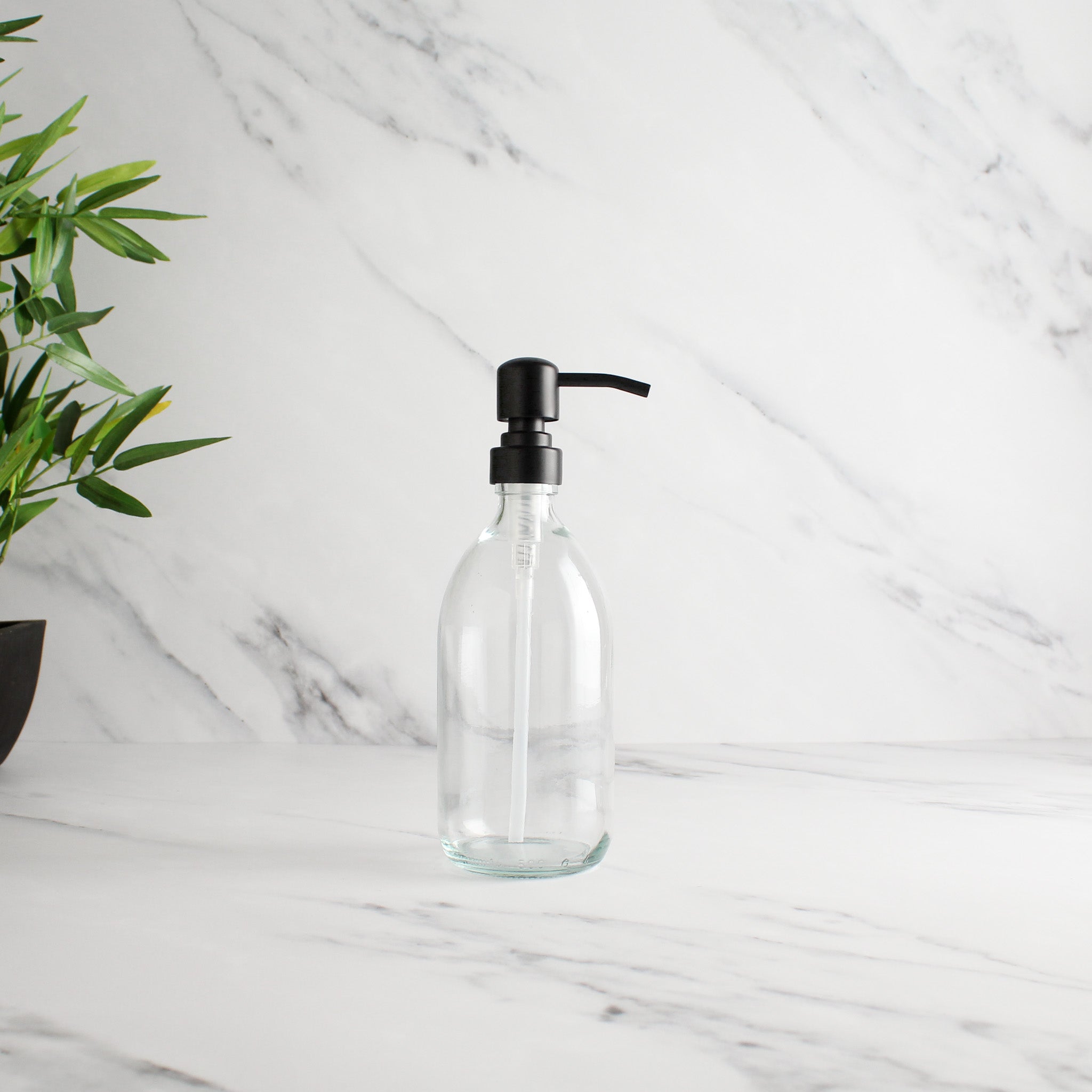 Clear Glass Dispenser Bottle With Matte Black Pump - Namie Home