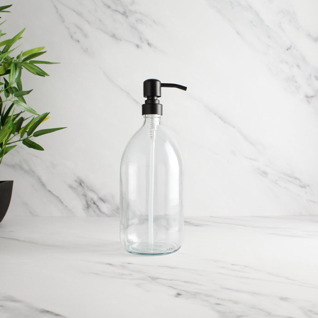 Clear Glass Dispenser Bottle With Matte Black Pump - Namie Home