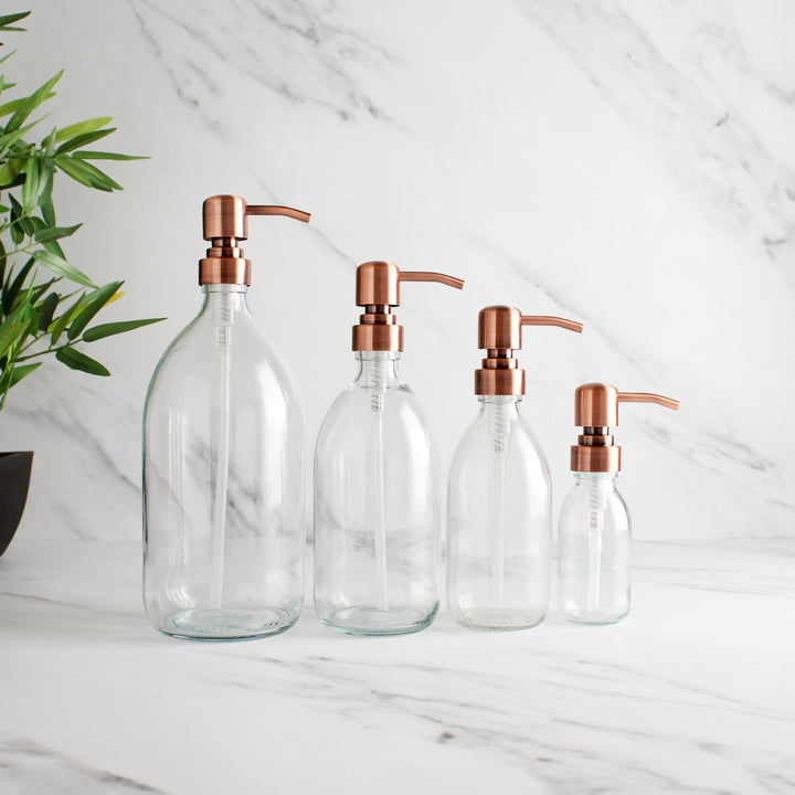 Clear Glass Dispenser Bottle With Rose Gold Pump - Namie Home