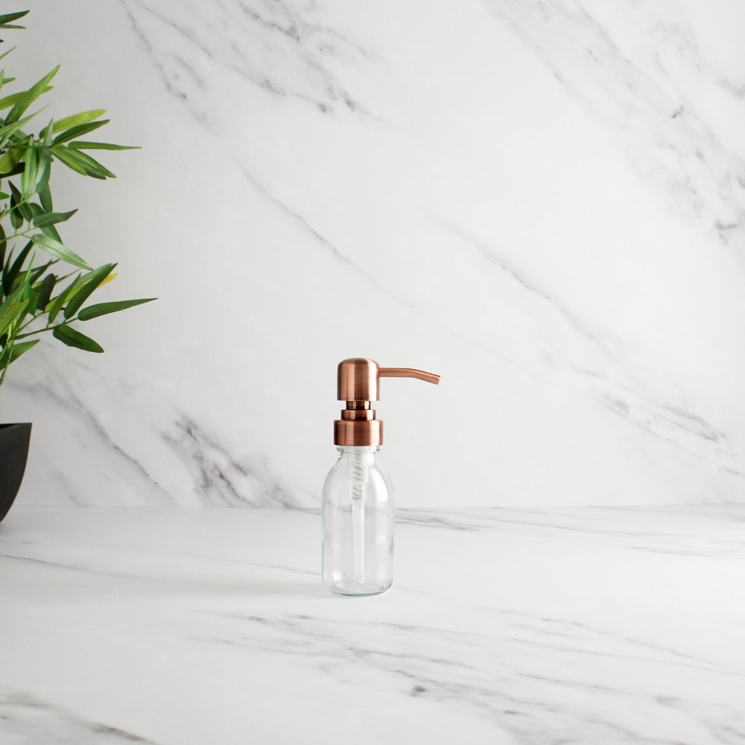 Clear Glass Dispenser Bottle With Rose Gold Pump - Namie Home