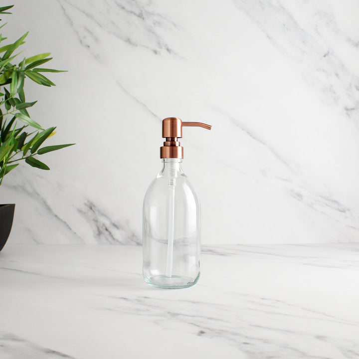 Clear Glass Dispenser Bottle With Rose Gold Pump - Namie Home