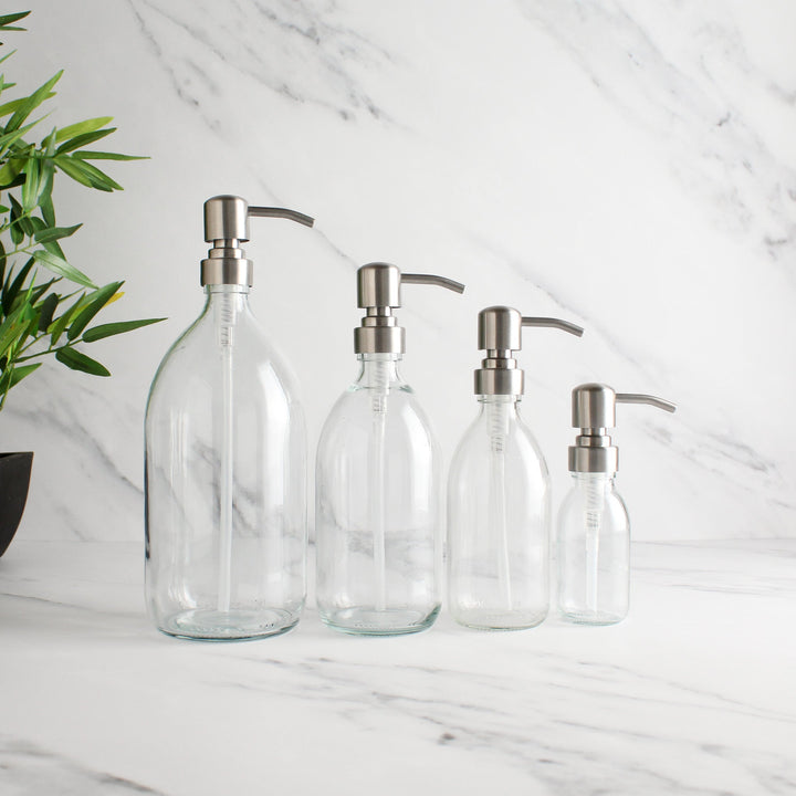 Clear Glass Dispenser Bottle With Silver Pump - Namie Home