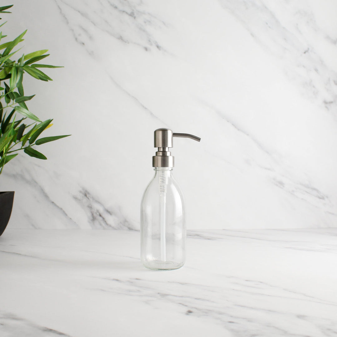 Clear Glass Dispenser Bottle With Silver Pump - Namie Home