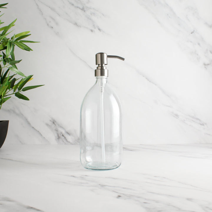 Clear Glass Dispenser Bottle With Silver Pump - Namie Home