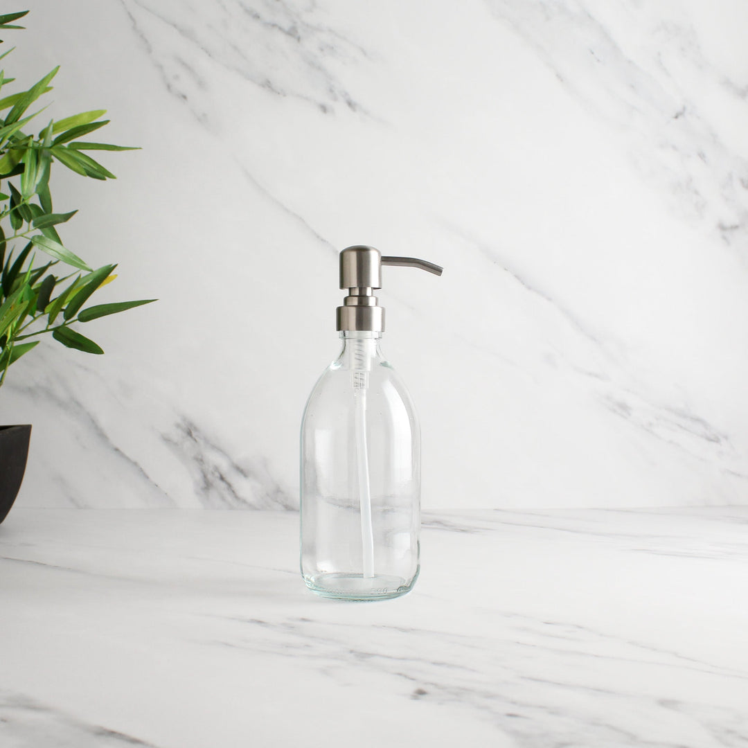 Clear Glass Dispenser Bottle With Silver Pump - Namie Home