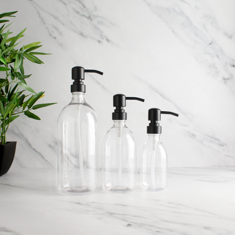 Clear Plastic Dispenser Bottle With Matte Black Pump - Namie Home