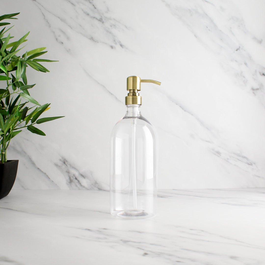 Clear Plastic Dispenser Bottle With Metal Gold Pump - Namie Home