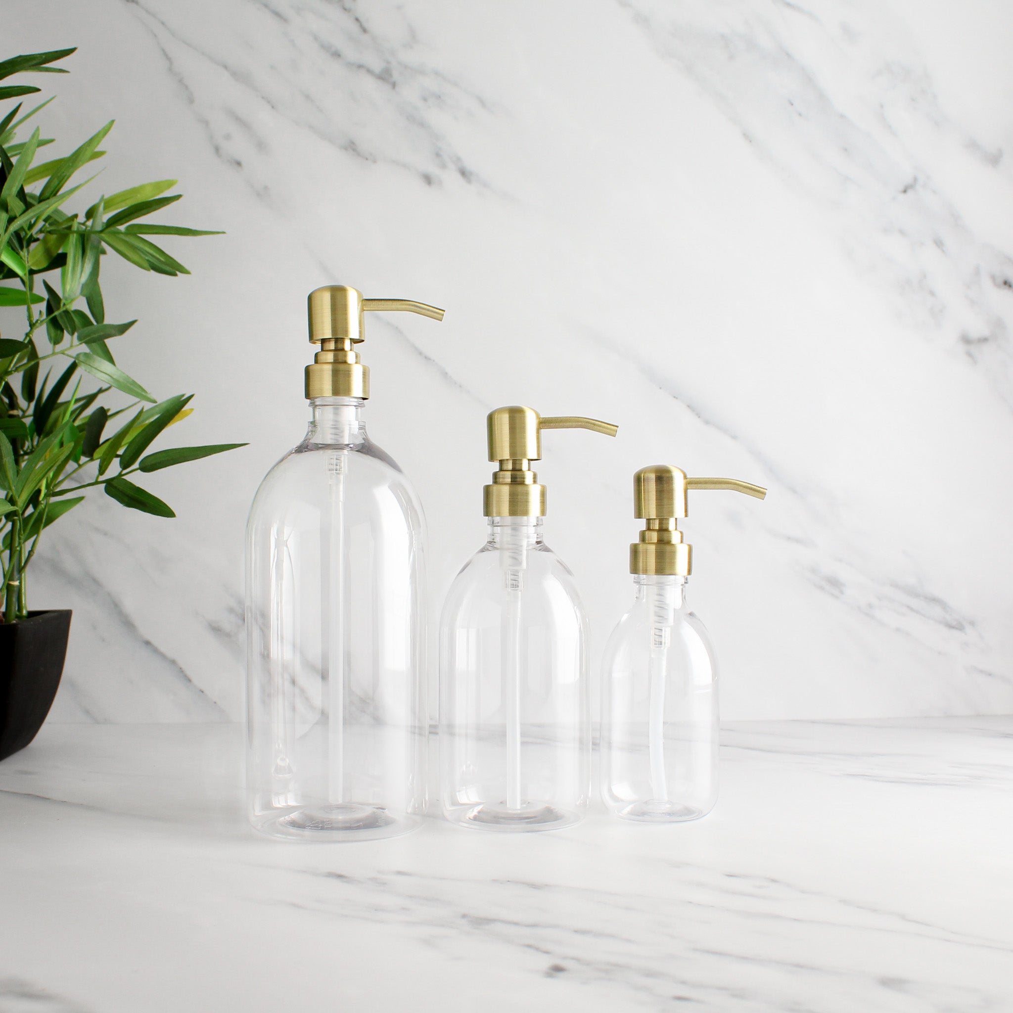 Clear Plastic Dispenser Bottle With Metal Gold Pump - Namie Home