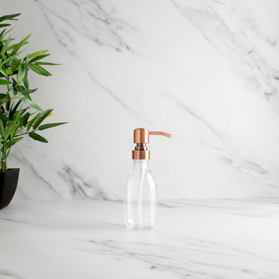 Clear Plastic Dispenser Bottle With Rose Gold Pump - Namie Home