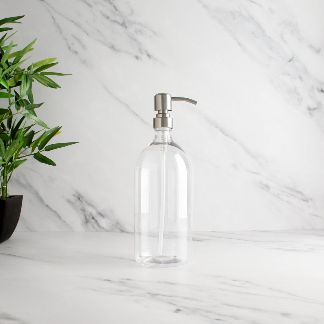 Clear Plastic Dispenser Bottle With Silver Pump - Namie Home