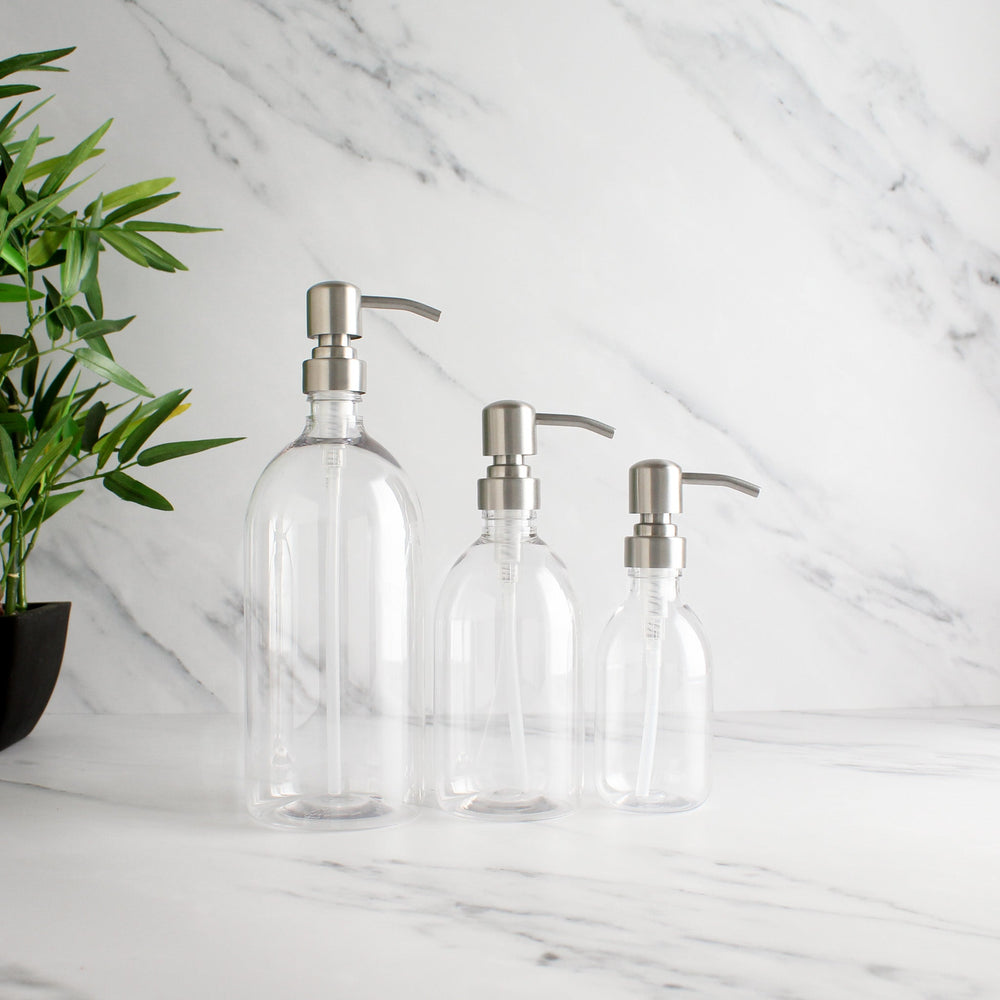 Clear Plastic Dispenser Bottle With Silver Pump - Namie Home