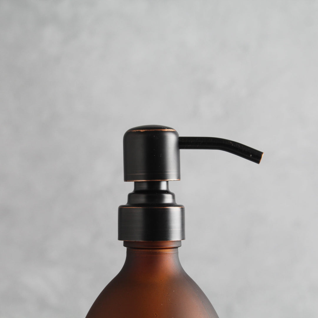 Frosted Amber Glass Dispenser Bottle With Black/Copper Pump - Namie Home