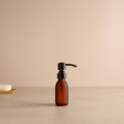 Frosted Amber Glass Dispenser Bottle With Black/Copper Pump - Namie Home