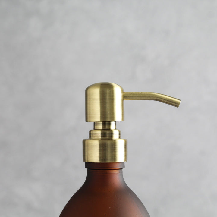 Frosted Amber Glass Dispenser Bottle With Gold Pump - Namie Home