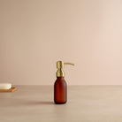 Frosted Amber Glass Dispenser Bottle With Gold Pump - Namie Home