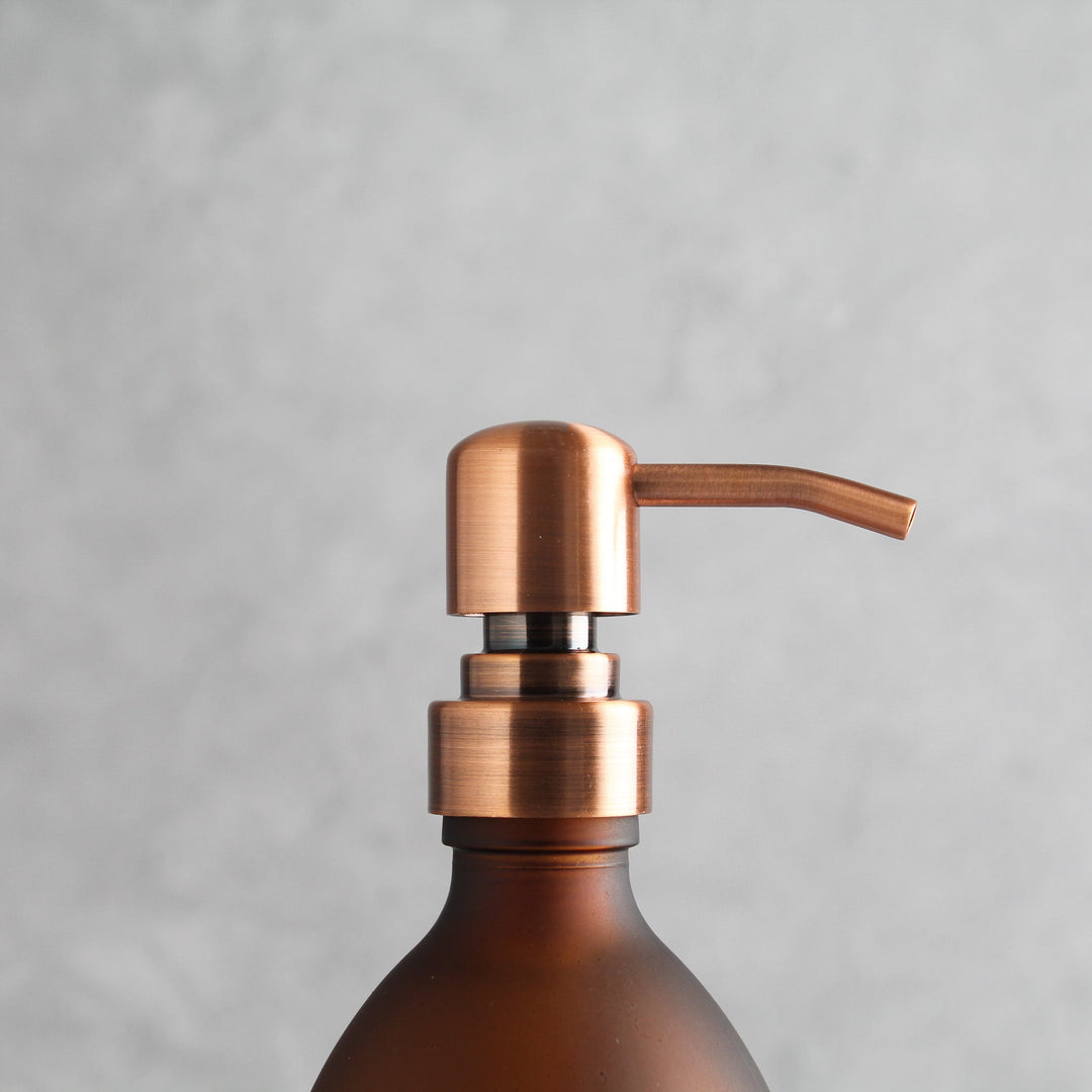 Frosted Amber Glass Dispenser Bottle With Rose Gold Pump - Namie Home