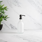 Frosted White Glass Dispenser Bottle With Black/Copper Pump - Namie Home