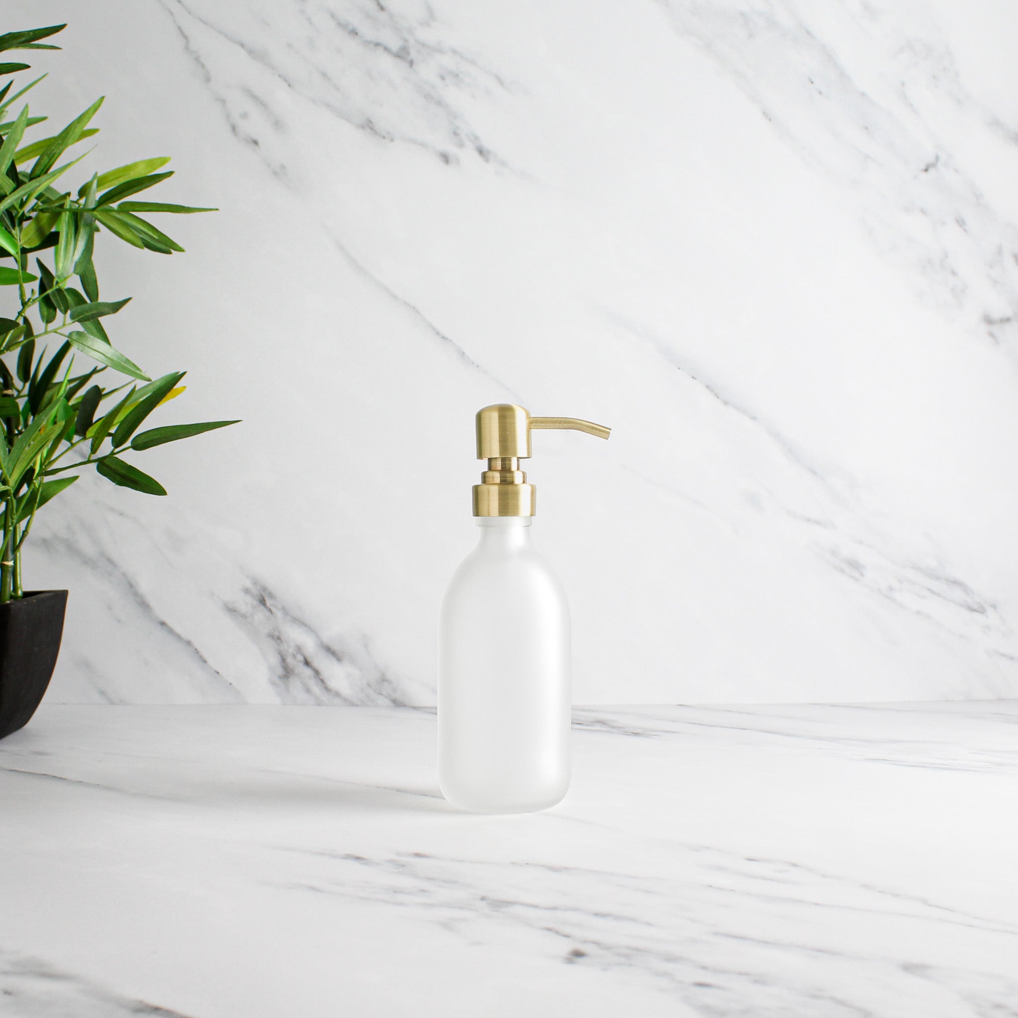 Frosted White Glass Dispenser Bottle With Gold Pump - Namie Home